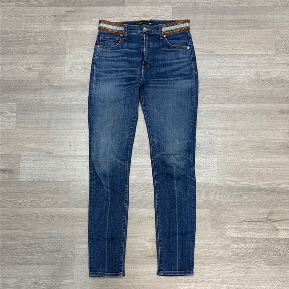 Veronica Beard High Rise Kate Skinny Jeans w/Metallic Gold Waist Detail Sz 27! - Picture 1 of 10